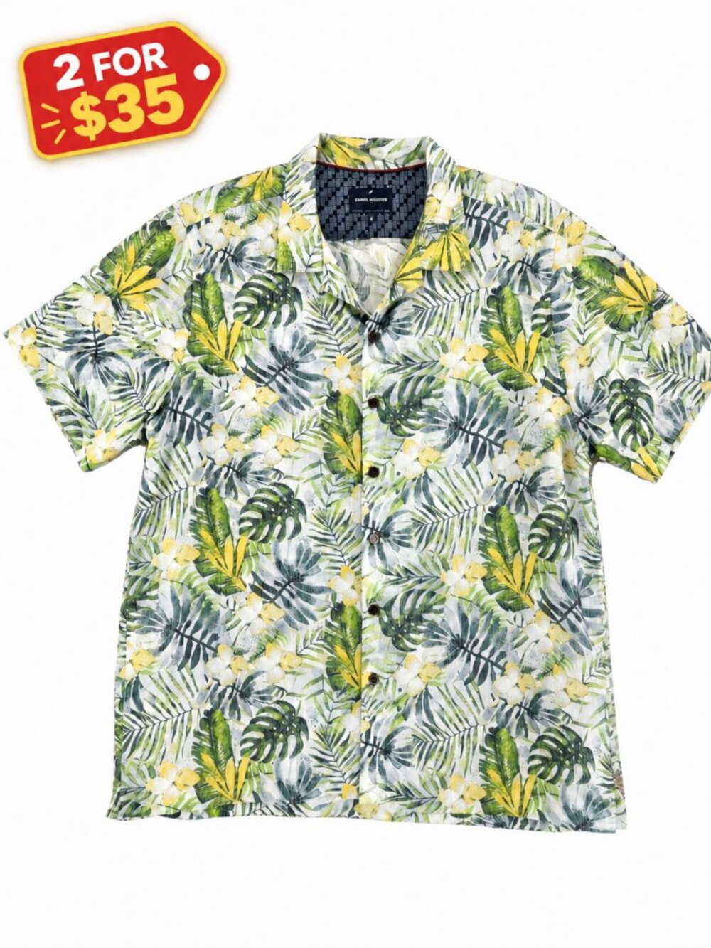 Daniel Hechter, Button Up Shirt, Hawaiian Tiki Floral, Men's Size Large